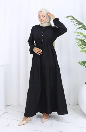 Robe Boutonnée à Taille Nouée 0128-07 Noir 0128-07
