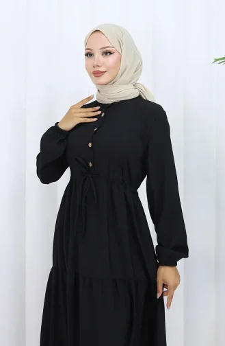 Robe Boutonnée à Taille Nouée 0128-07 Noir 0128-07