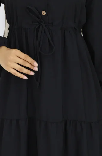 Robe Boutonnée à Taille Nouée 0128-07 Noir 0128-07