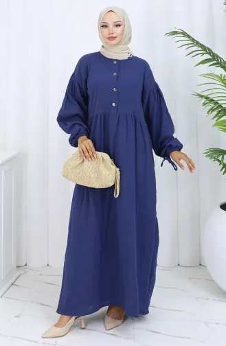 Robe Boutonnée à Manches élastiques 2111-02 Bleu Marine 2111-02