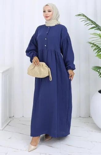 Robe Boutonnée à Manches élastiques 2111-02 Bleu Marine 2111-02