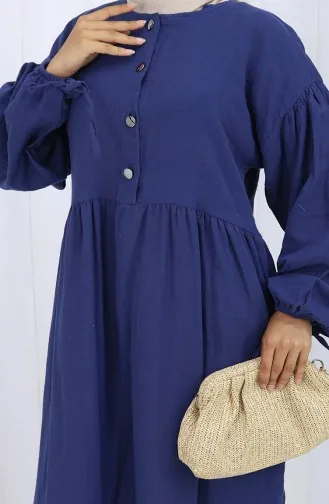 Robe Boutonnée à Manches élastiques 2111-02 Bleu Marine 2111-02