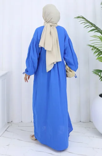 Buttoned Dress With Elastic Sleeves 2111-03 Blue 2111-03