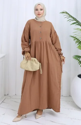 Buttoned Dress With Elastic Sleeves 2111-04 Milk Coffee 2111-04