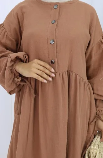 Buttoned Dress With Elastic Sleeves 2111-04 Milk Coffee 2111-04