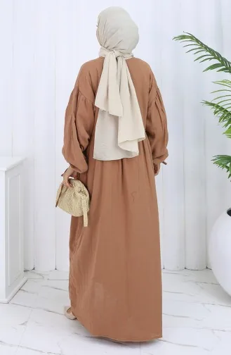 Buttoned Dress With Elastic Sleeves 2111-04 Milk Coffee 2111-04