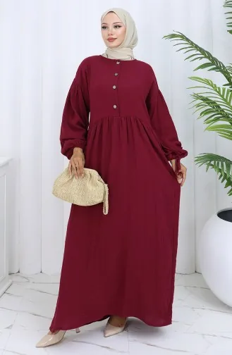 Kleid Mit Elastischen Ärmeln Und Knöpfen 2111-05 Kirsche 2111-05