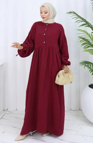 Kleid Mit Elastischen Ärmeln Und Knöpfen 2111-05 Kirsche 2111-05