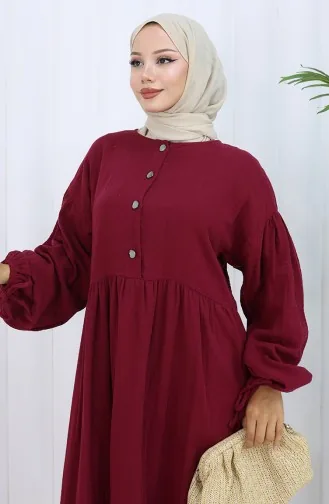 Kleid Mit Elastischen Ärmeln Und Knöpfen 2111-05 Kirsche 2111-05