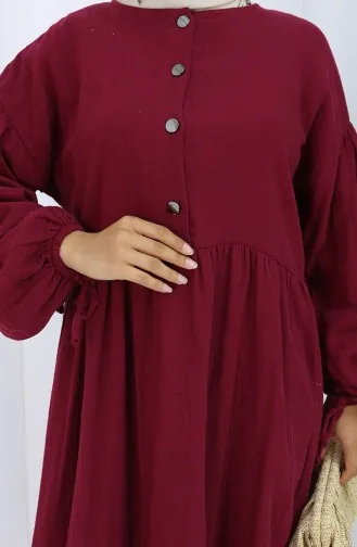 Kleid Mit Elastischen Ärmeln Und Knöpfen 2111-05 Kirsche 2111-05