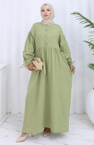Robe Boutonnée à Manches élastiques 2111-06 Vert Moisissure 2111-06