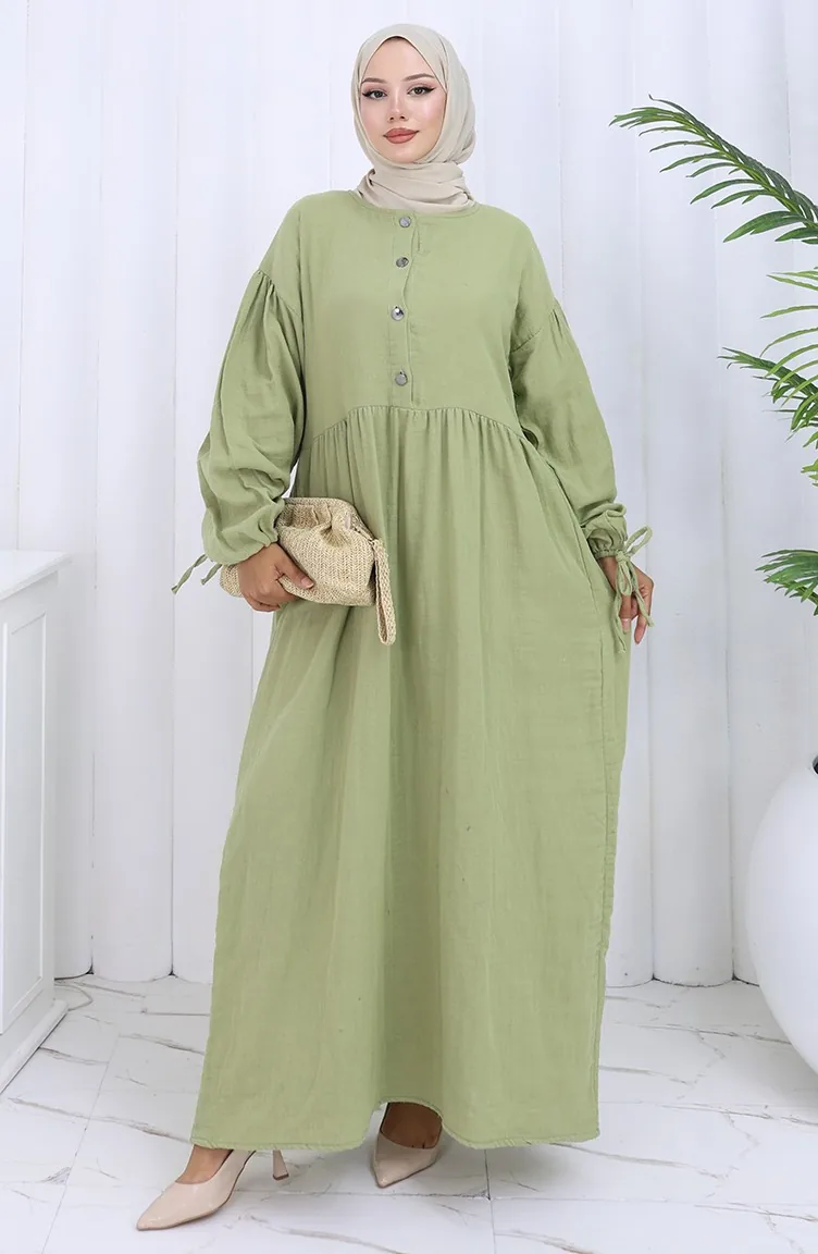 Robe Boutonnée à Manches élastiques 2111-06 Vert Moisissure 2111-06