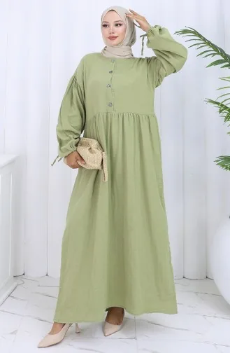 Robe Boutonnée à Manches élastiques 2111-06 Vert Moisissure 2111-06