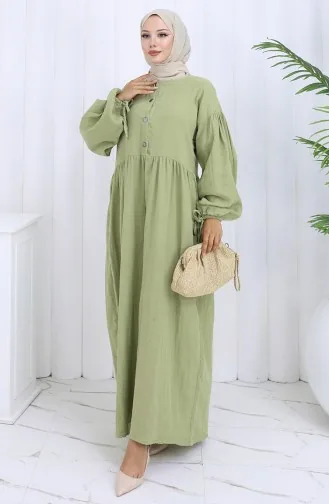 Robe Boutonnée à Manches élastiques 2111-06 Vert Moisissure 2111-06