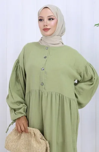 Robe Boutonnée à Manches élastiques 2111-06 Vert Moisissure 2111-06