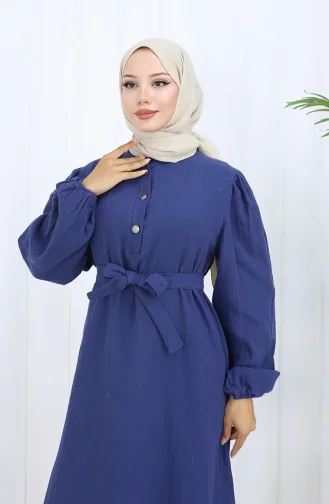 Robe Ceinturée à Manches élastiquées 2112-02 Bleu Marine 2112-02
