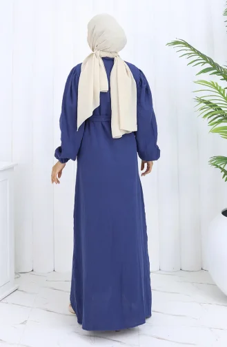 Robe Ceinturée à Manches élastiquées 2112-02 Bleu Marine 2112-02