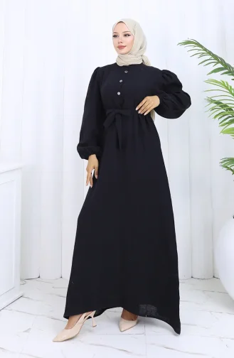 Robe Ceinturée à Manches élastiquées 2112-03 Noir 2112-03