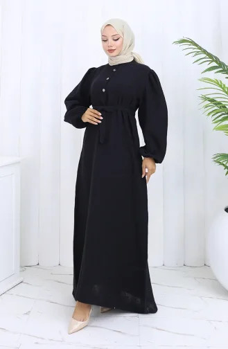 Robe Ceinturée à Manches élastiquées 2112-03 Noir 2112-03