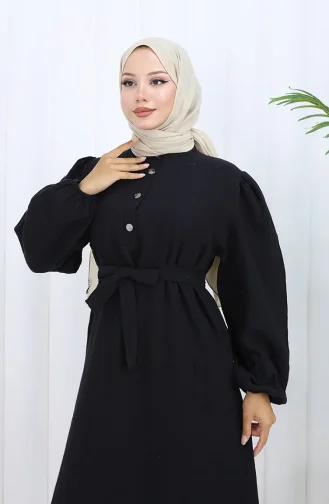 Robe Ceinturée à Manches élastiquées 2112-03 Noir 2112-03