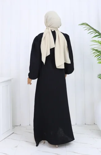 Robe Ceinturée à Manches élastiquées 2112-03 Noir 2112-03