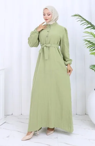 Robe Ceinturée à Manches élastiquées 2112-04 Vert Moisissure 2112-04