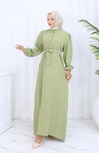 Robe Ceinturée à Manches élastiquées 2112-04 Vert Moisissure 2112-04