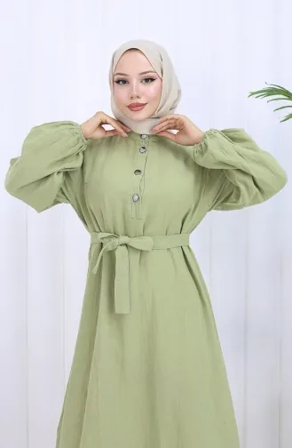 Robe Ceinturée à Manches élastiquées 2112-04 Vert Moisissure 2112-04
