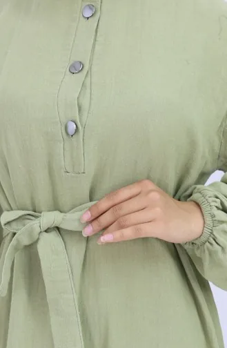 Robe Ceinturée à Manches élastiquées 2112-04 Vert Moisissure 2112-04