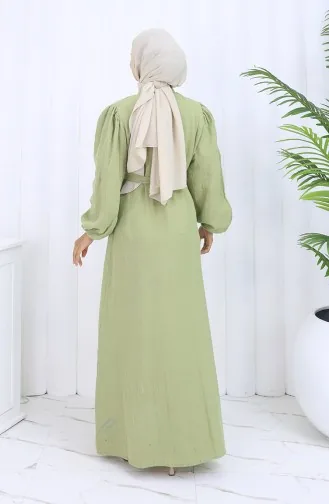 Robe Ceinturée à Manches élastiquées 2112-04 Vert Moisissure 2112-04