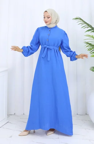 Robe Ceinturée à Manches élastiques 2112-05 Bleu 2112-05