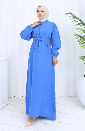 Robe Ceinturée à Manches élastiques 2112-05 Bleu 2112-05