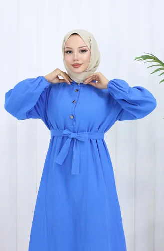 Robe Ceinturée à Manches élastiques 2112-05 Bleu 2112-05