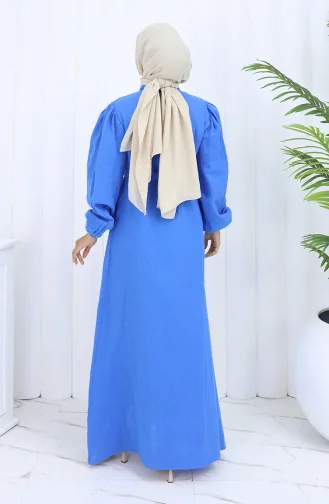Robe Ceinturée à Manches élastiques 2112-05 Bleu 2112-05