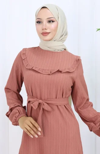 فستان بحزام مكشكش 2116-01 بلون البصل 2116-01