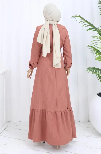 فستان بحزام مكشكش 2116-01 بلون البصل 2116-01