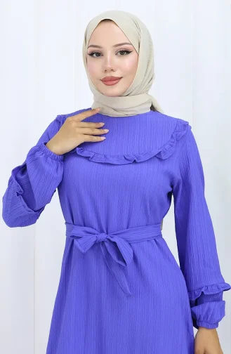 Fırfırlı Kuşaklı Elbise 2116-02 Saks