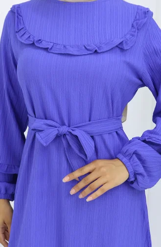 Fırfırlı Kuşaklı Elbise 2116-02 Saks