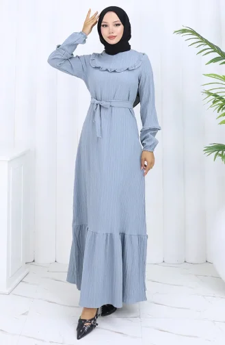 Jurk Met Ruches En Riem 2116-03 Amandelgroen 2116-03