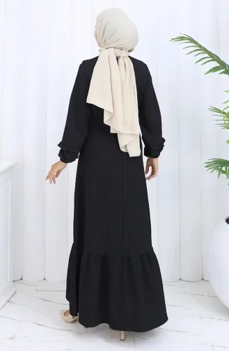 فستان بحزام مكشكش 2116-04 أسود 2116-04