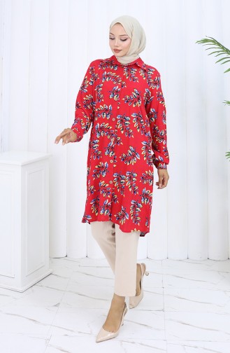 Viskon Gömlek Tunik 5035-02 Kırmızı