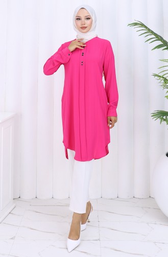 Düğme Detaylı Tunik 5133-04 Fuşya