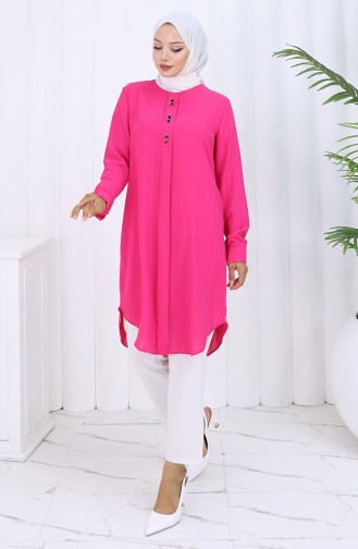 Düğme Detaylı Tunik 5133-04 Fuşya
