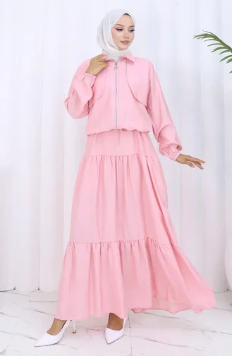 Tweedelig Pak Met Elastische Mouwen En Rits 0129-01 Roze 0129-01