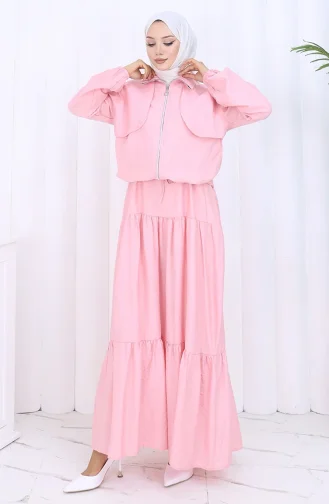 Tweedelig Pak Met Elastische Mouwen En Rits 0129-01 Roze 0129-01