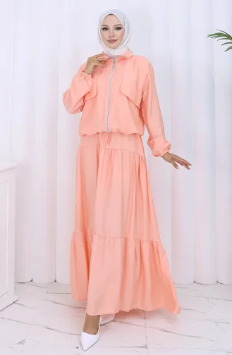 Kolu Lastikli Fermuarlı İkili Takım 0129-02 Açık Somon