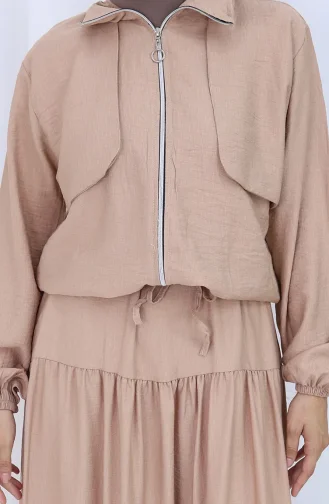 Kolu Lastikli Fermuarlı İkili Takım 0129-08 Koyu Bej