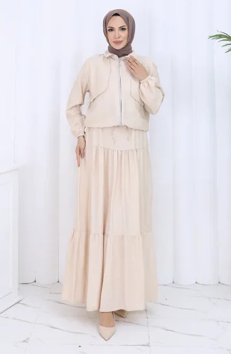 بدلة من قطعتين بأكمام مرنة وسحاب 0129-12 بيج 0129-12