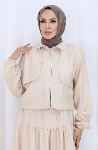 بدلة من قطعتين بأكمام مرنة وسحاب 0129-12 بيج 0129-12