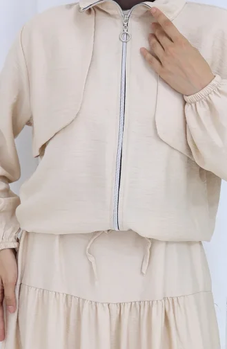 بدلة من قطعتين بأكمام مرنة وسحاب 0129-12 بيج 0129-12